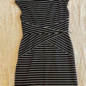 White House Black Market Black and White Striped Midi Dress